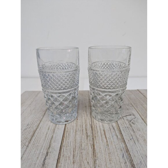 Anchor Hocking Wexford Set 2 Diamond Point Tumblers 11oz 5 1/2" Drinking Glasses - Picture 1 of 4